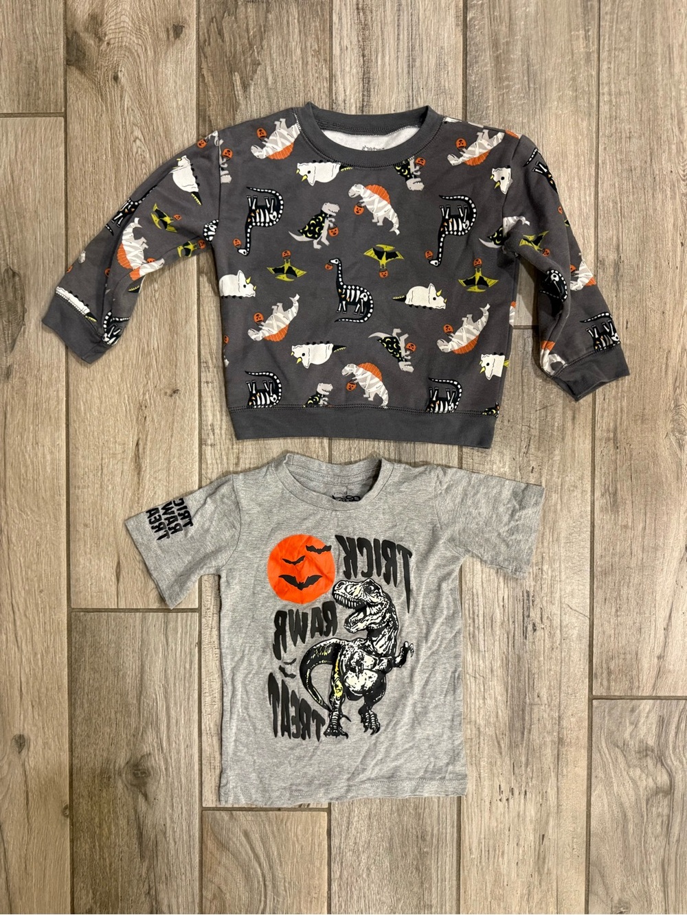 Carter's Gray & Orange Halloween Dino Sweatshirt and Tee Set